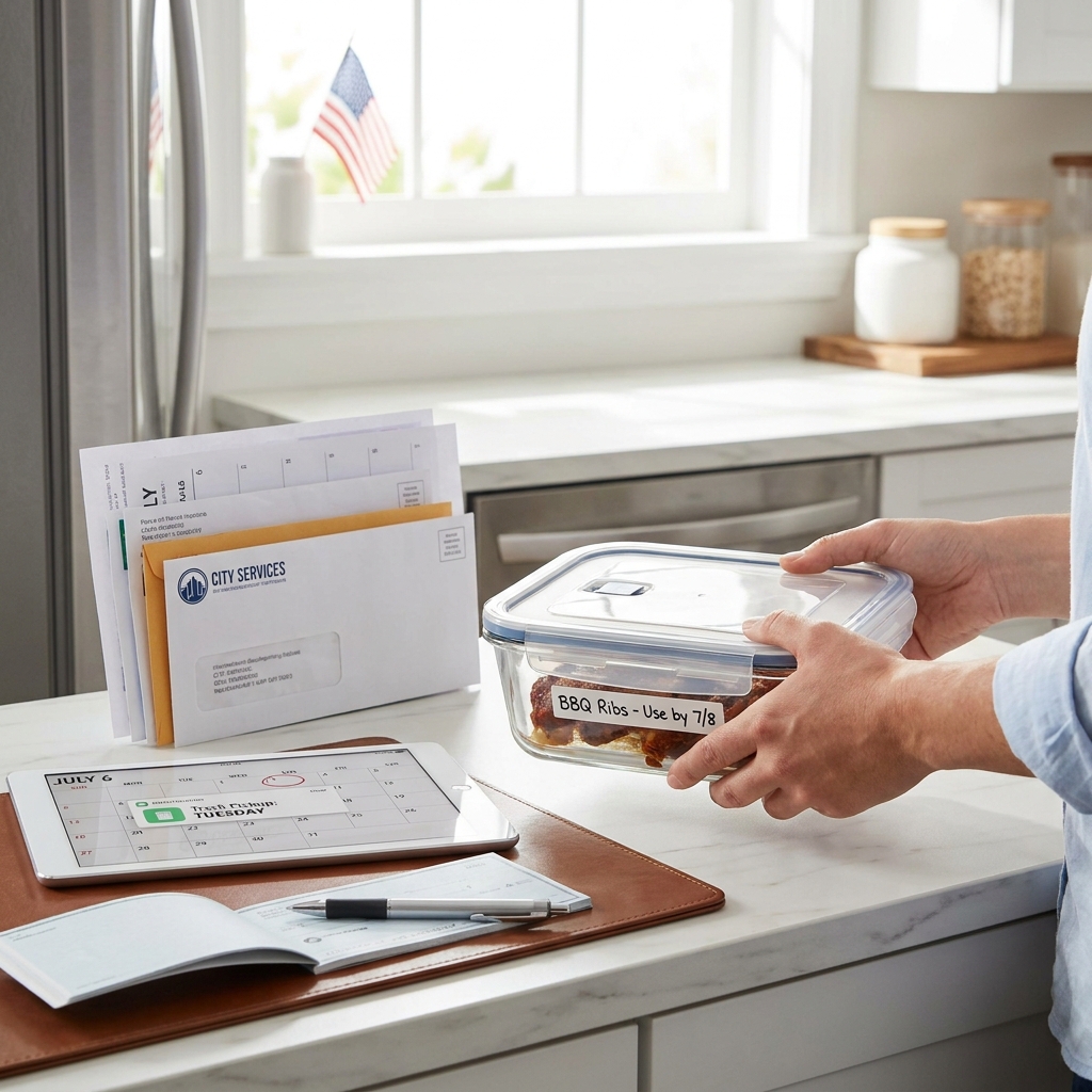 Back-to-business after July 4: catching up on mail, banking, and local services + a safe leftovers clean-out checklist